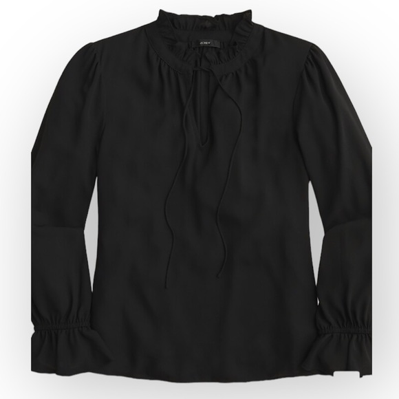 J. Crew Tops - J. Crew Drapey ruffle tie-neck top long sleeve black v-neck BI903 small EUC